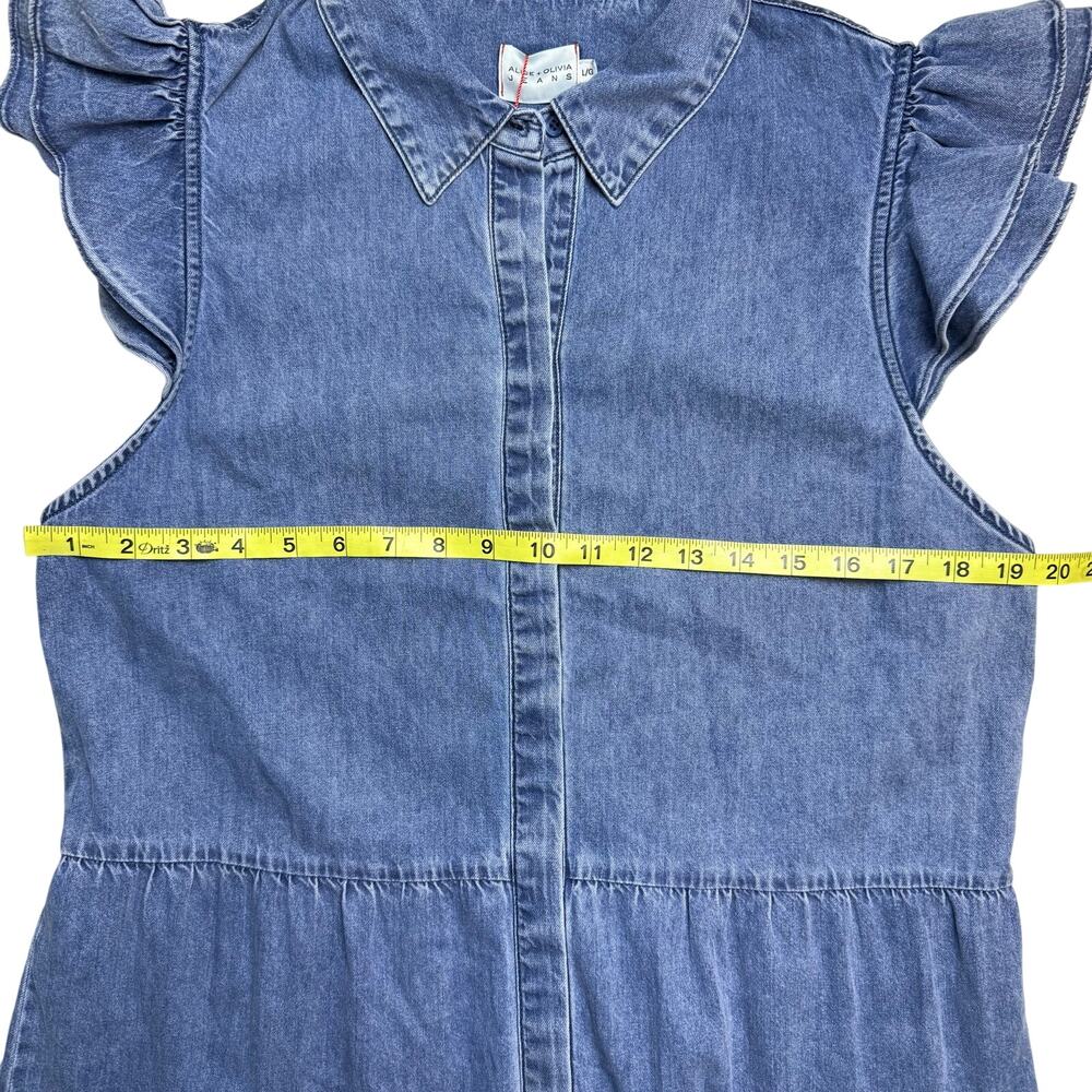 New ALICE + OLIVIA Jem Denim Tiered Mini Shirt Dress in Large - Picture 13 of 13